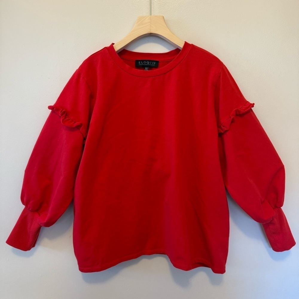 Eloquii Plus Size Women's Red Ruffle Sweatshirt - Picture 3 of 8